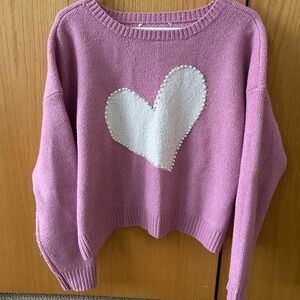 Pink and white Heart Sweater. Super cute for Valentines' Day! Pearls detail ❤️❤️